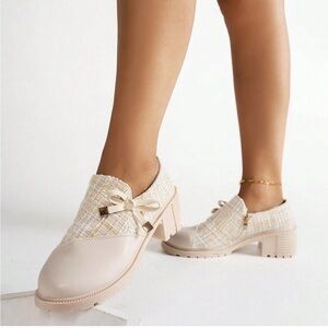 NEW! DG Tweed Patch Bowknot Chunky Heel Loafers. 245.